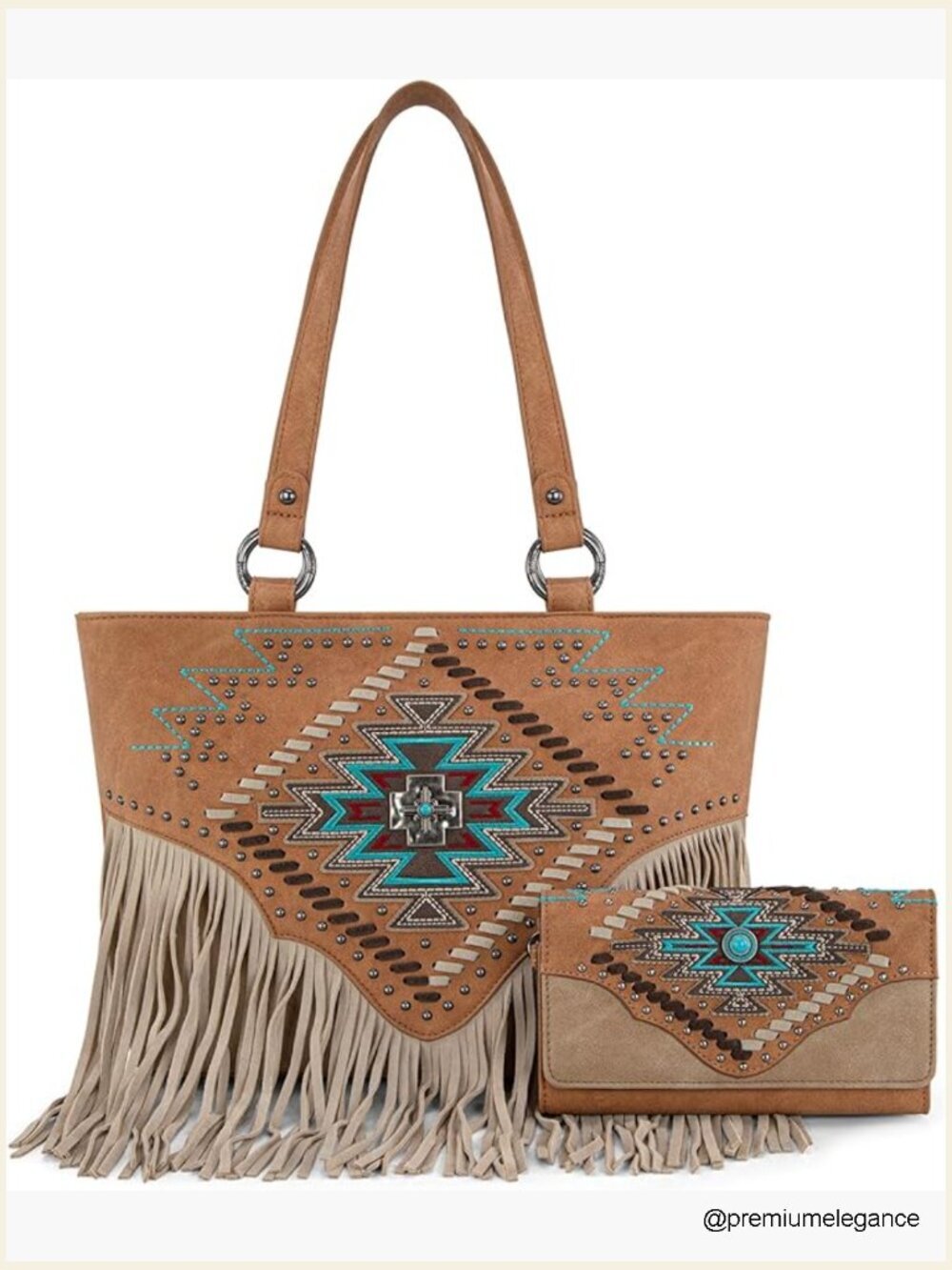 Western Tooled Tote Bag with Wallet Set 2Pcs Vegan Leather
